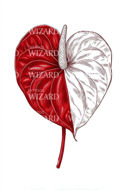 Scarlet Anthurium Leaf Tattoo Design