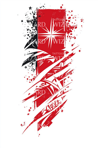 Ide Tato Bintang Garis Samoa Merah Marun
