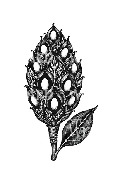 Skarlátvörös magnóliamaghüvely blackwork tetoválás