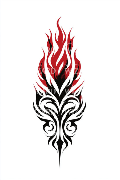 Scarlet Tribal Flame Tattoo Idea