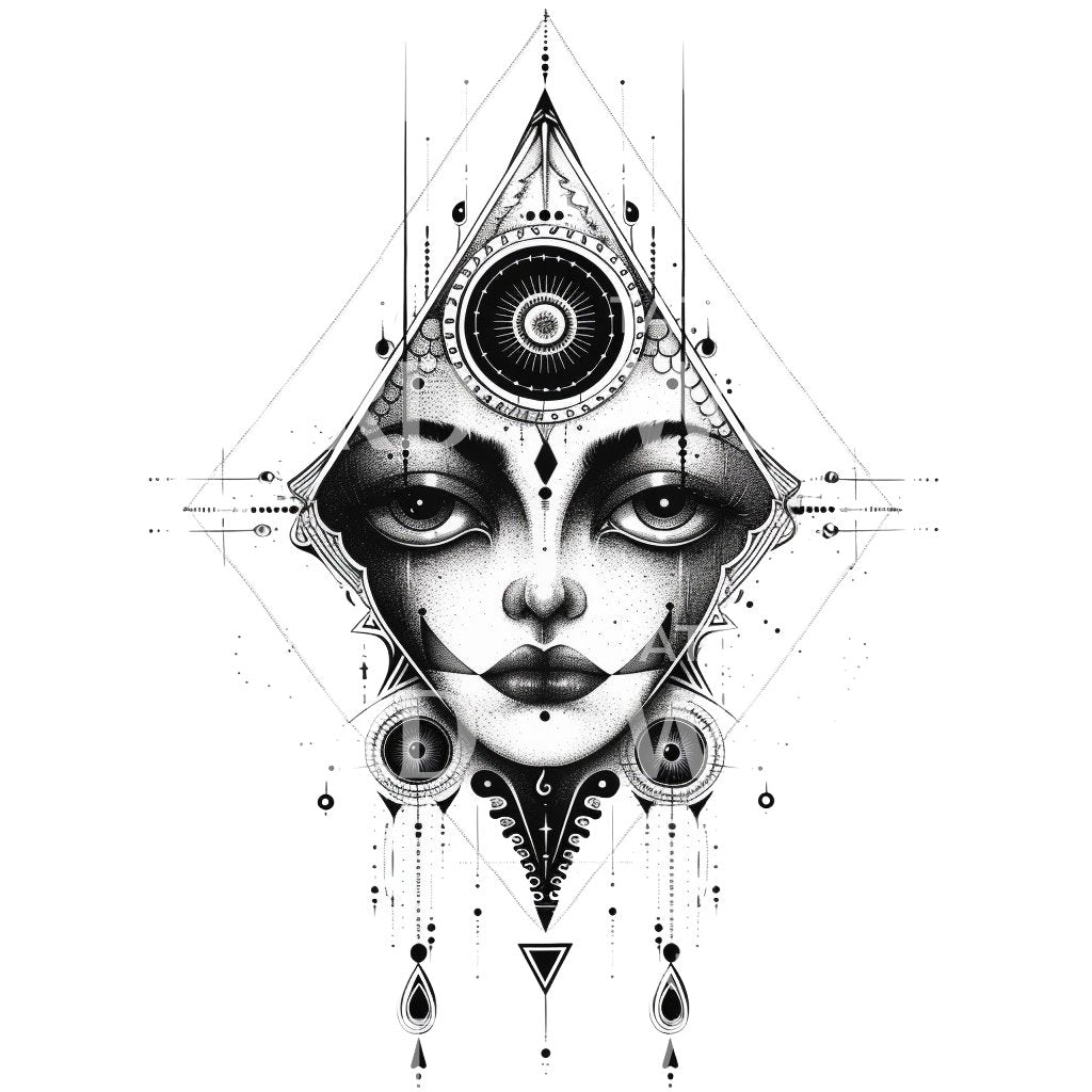 Scary Face Framed by Sacred Geometry Tattoo Design