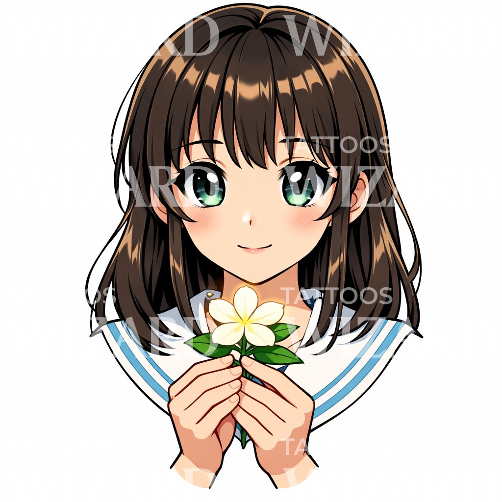 Schoolgirl Flower Tattoo Illustration
