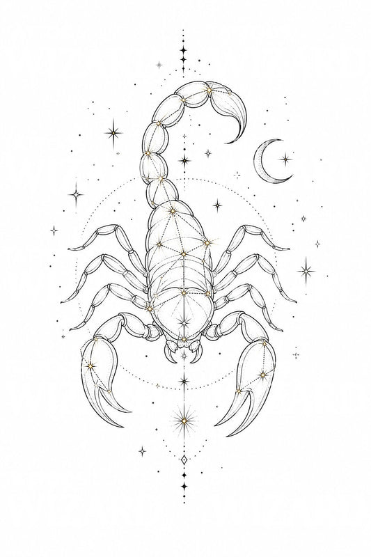 Diseño de tatuaje fine line de la constelación de Escorpio