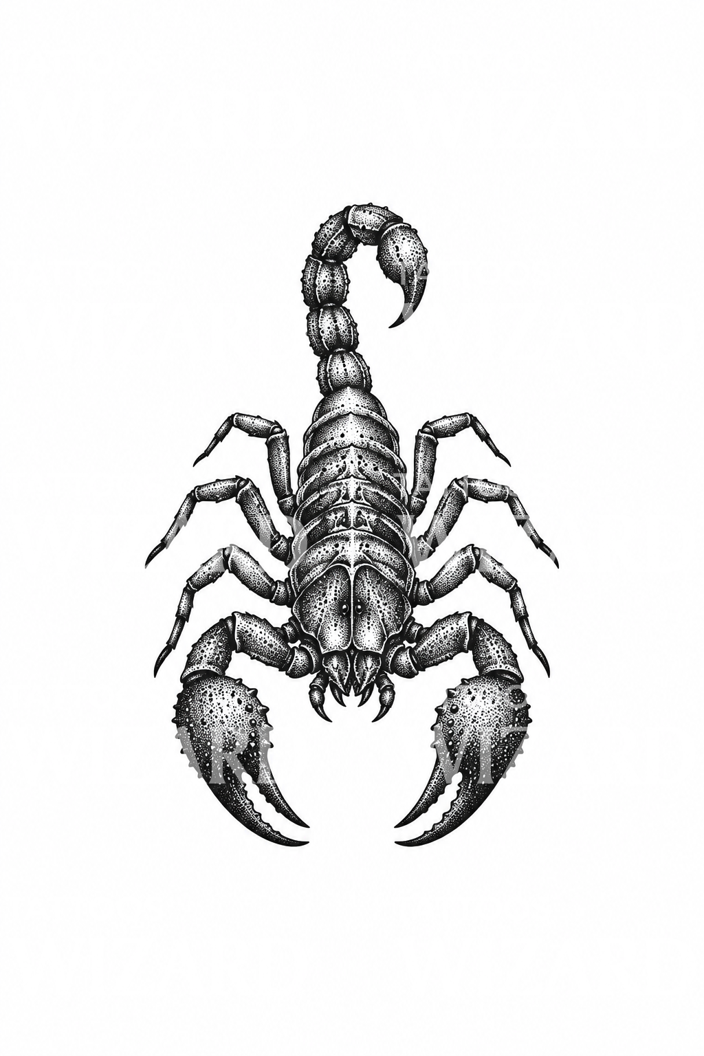 Dotwork-skorpionitatuointi kohotetulla pyrstöllä