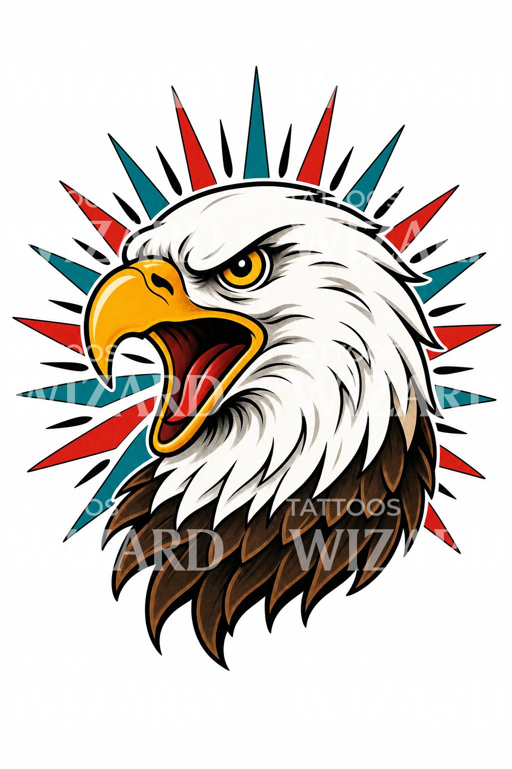 Screaming Bald Eagle Tattoo Design