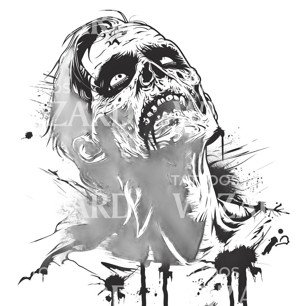 Screaming Undead in Graphic Horror Tattoo Design