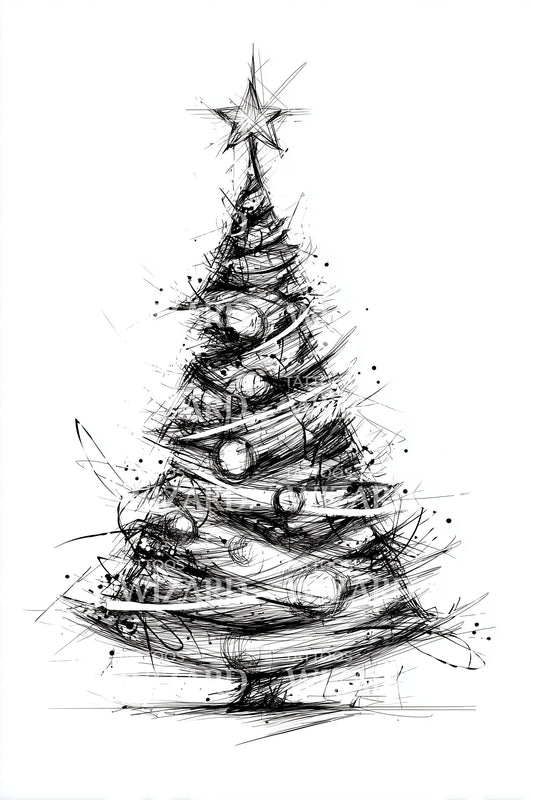 Scribble Ribbon Christmas Tree Tattoo Idea