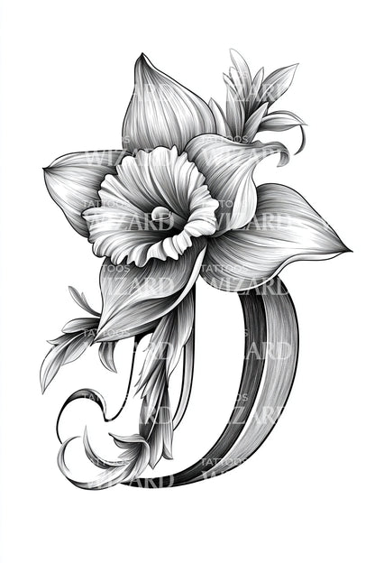 Ilustração de Tatuagem Monograma Narciso Script