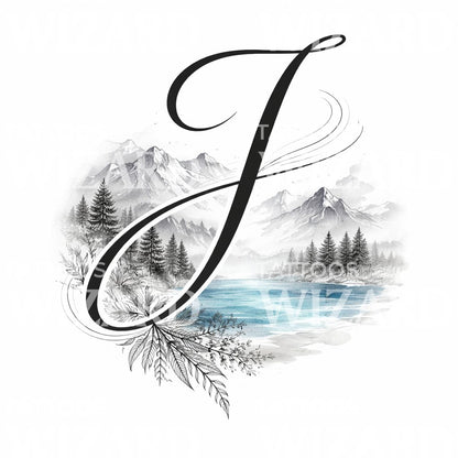 Script J Mountain Tattoo Design