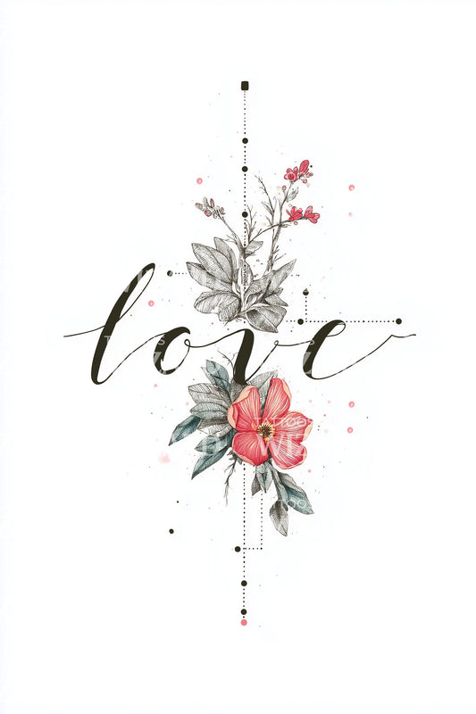 Script Rose Love Tattoo Design