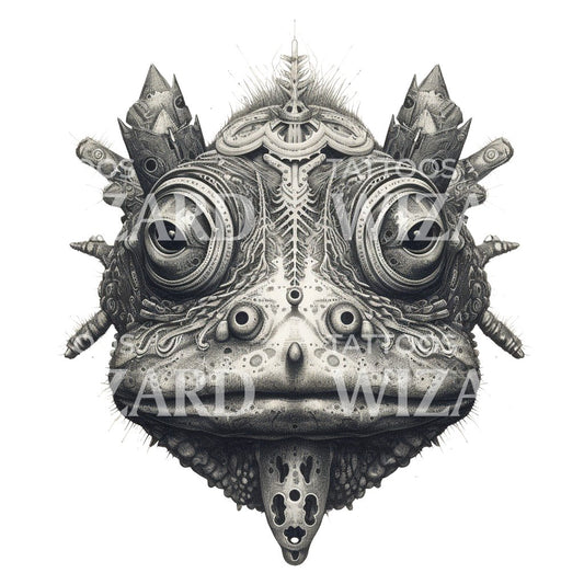 Surrealistic Frog Face Tattoo Design