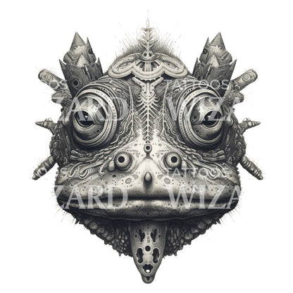 Surrealistic Frog Face Tattoo Design