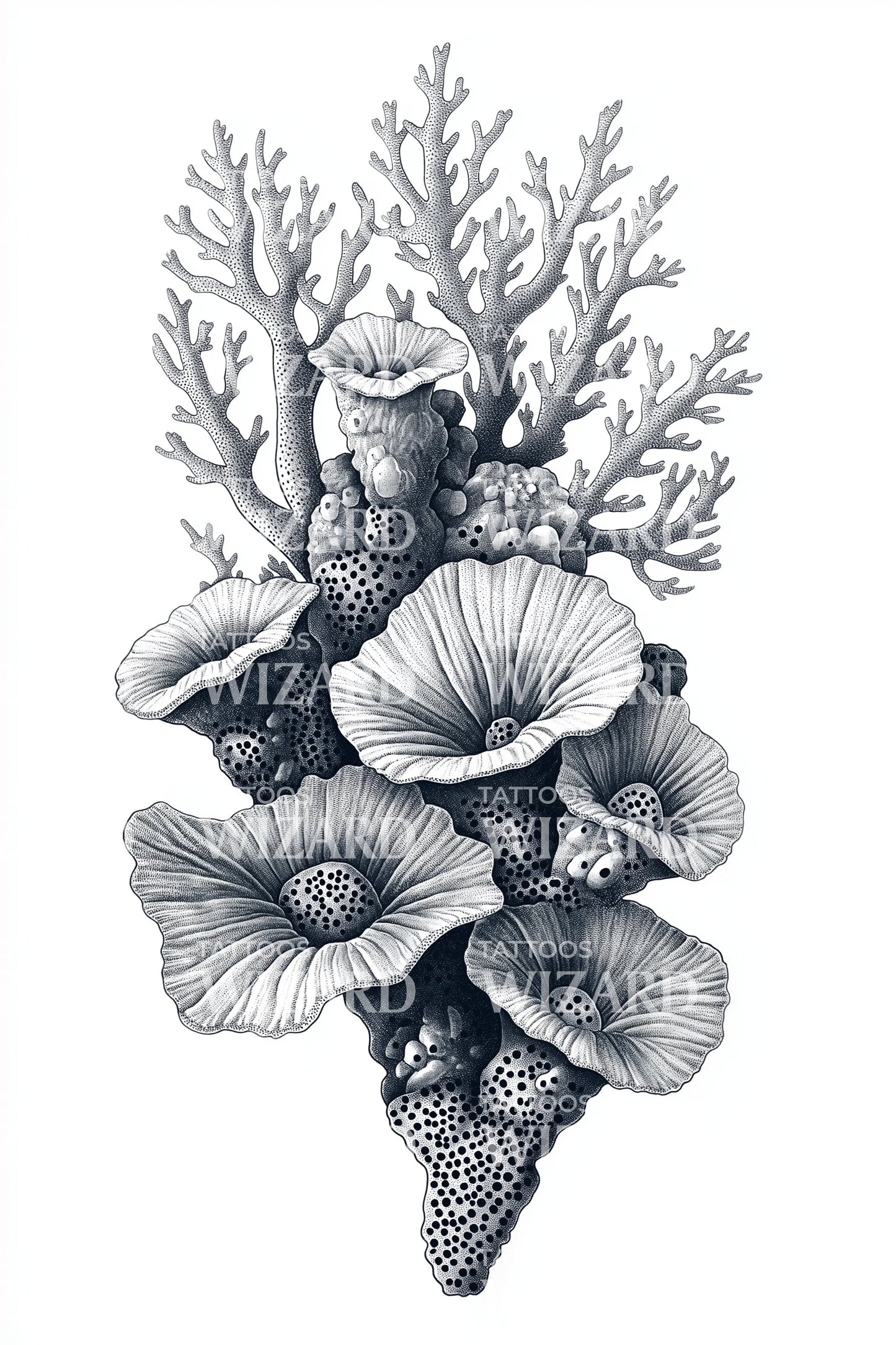 Sea Anemone Coral Tattoo Design