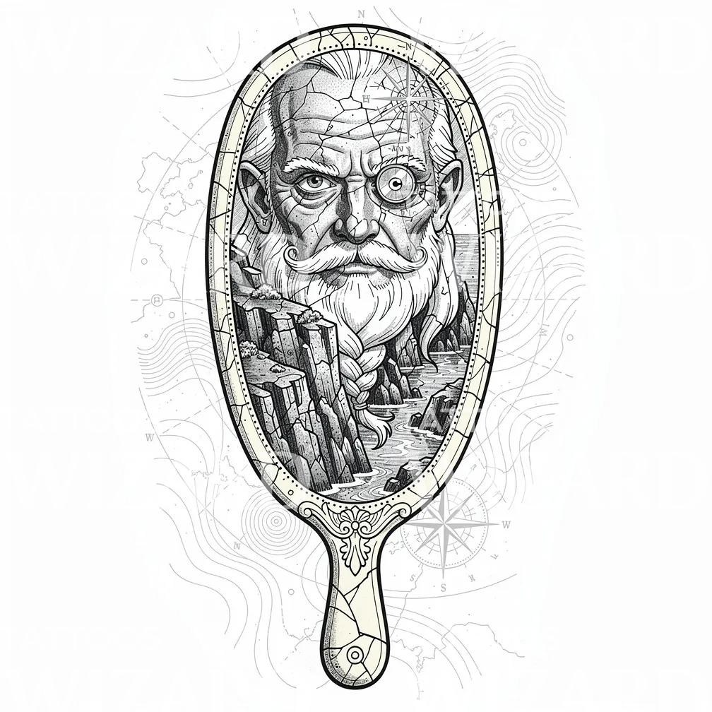 Tetovací návrh mořského kapitána se zrcadlem