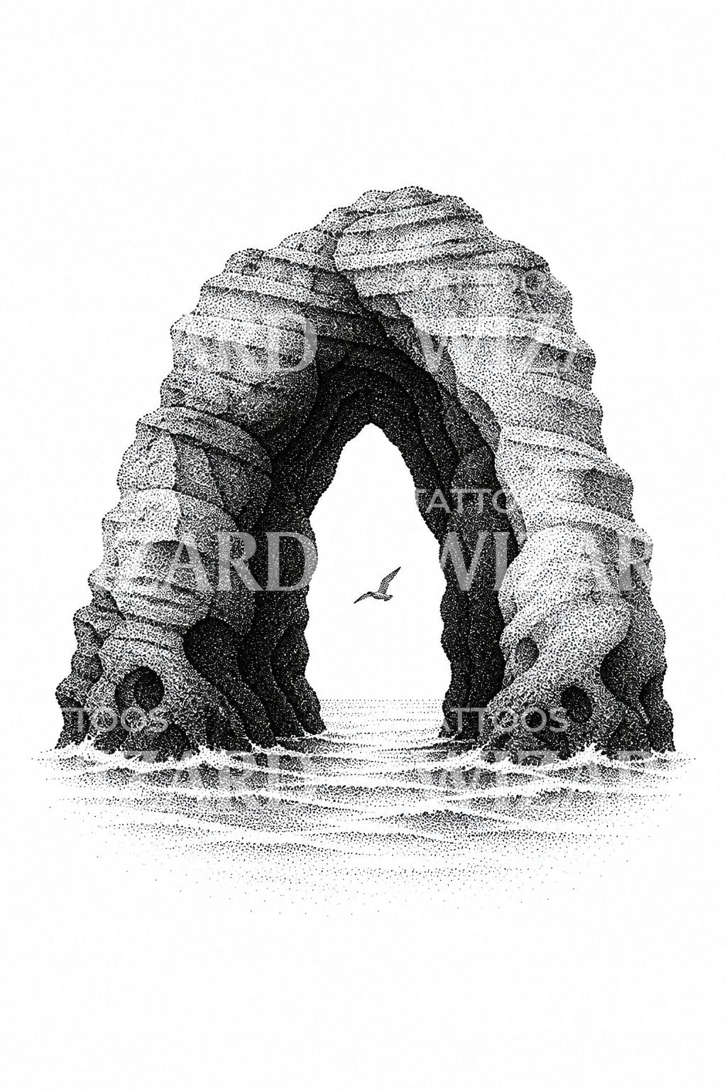 Sea Cave Arch Dotwork Tattoo Design