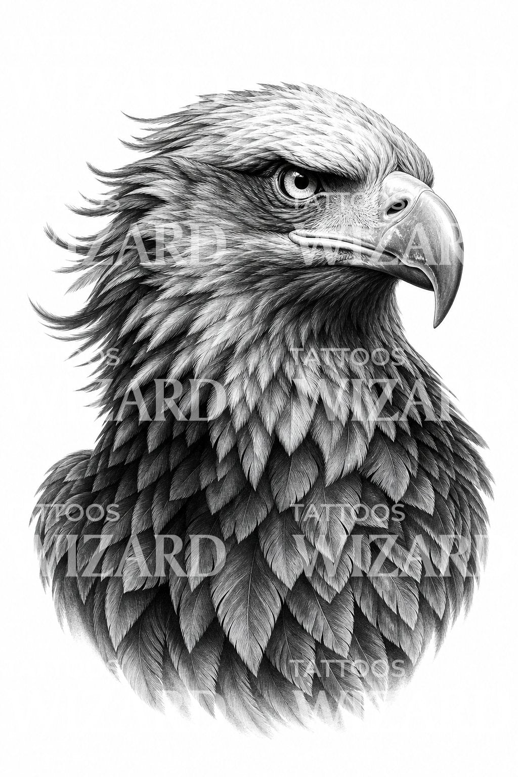 Diseño de tatuaje de cabeza de águila marina en negro y gris