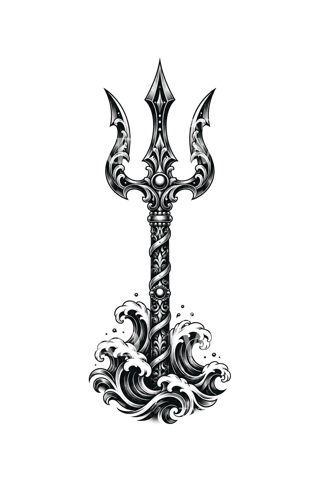 Sea God Trident Wave Crest Tattoo Design