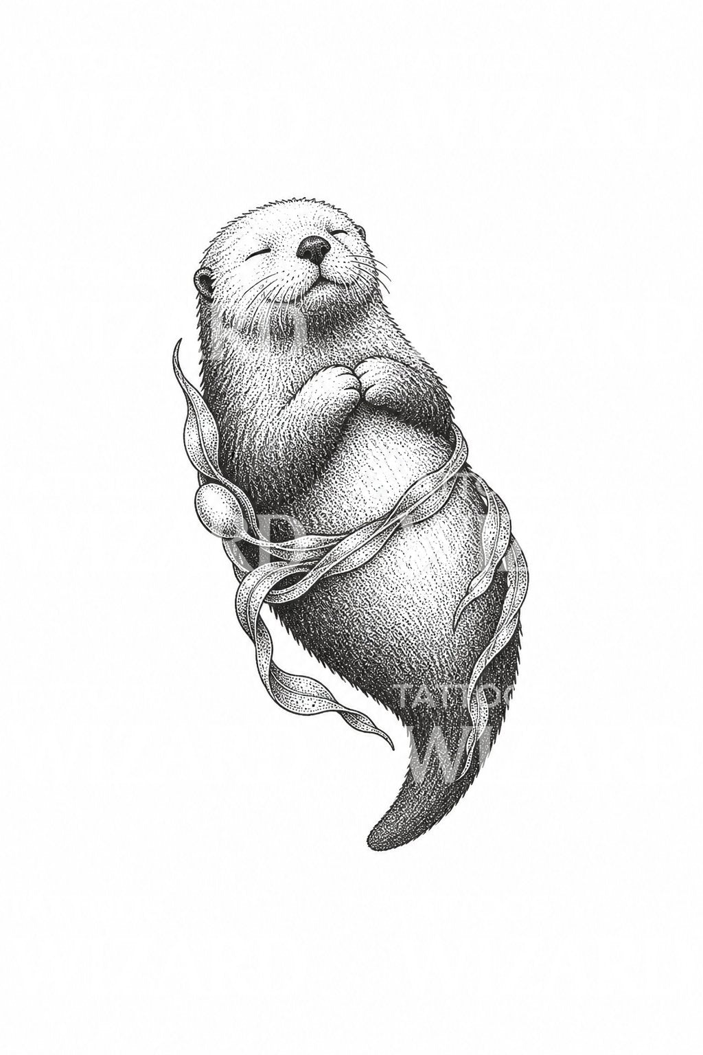 Idea per tatuaggio di una lontra marina avvolta nelle alghe