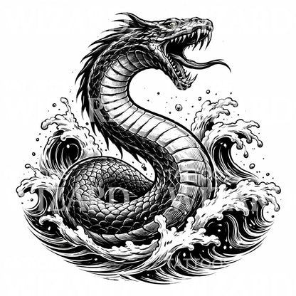 Sea Serpent Waves Tattoo Design