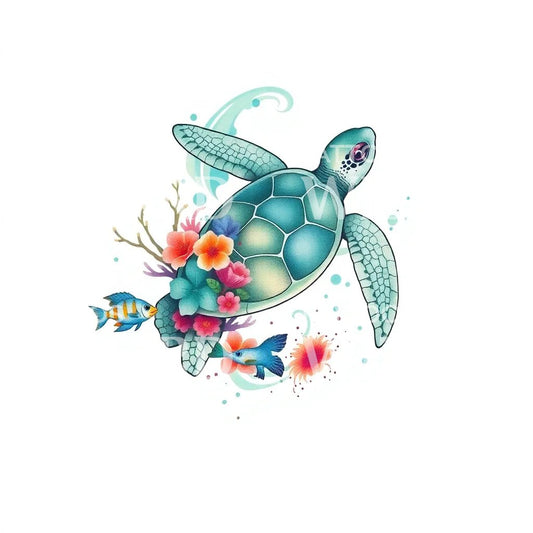 Sea Turtle Floral Tattoo Design