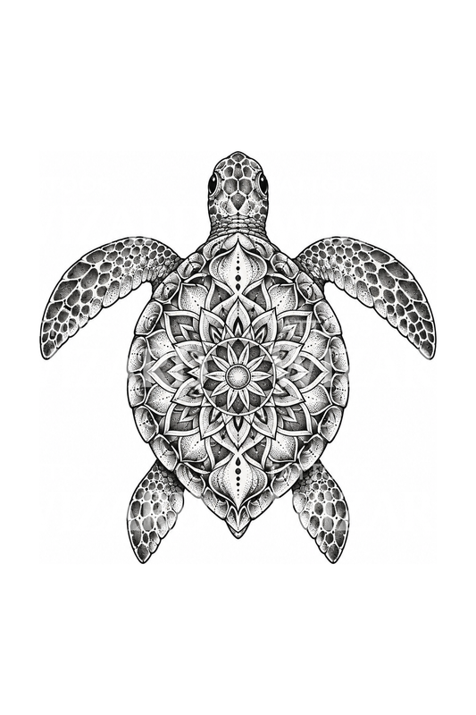 Sea Turtle with Mandala Shell Dotwork Tattoo