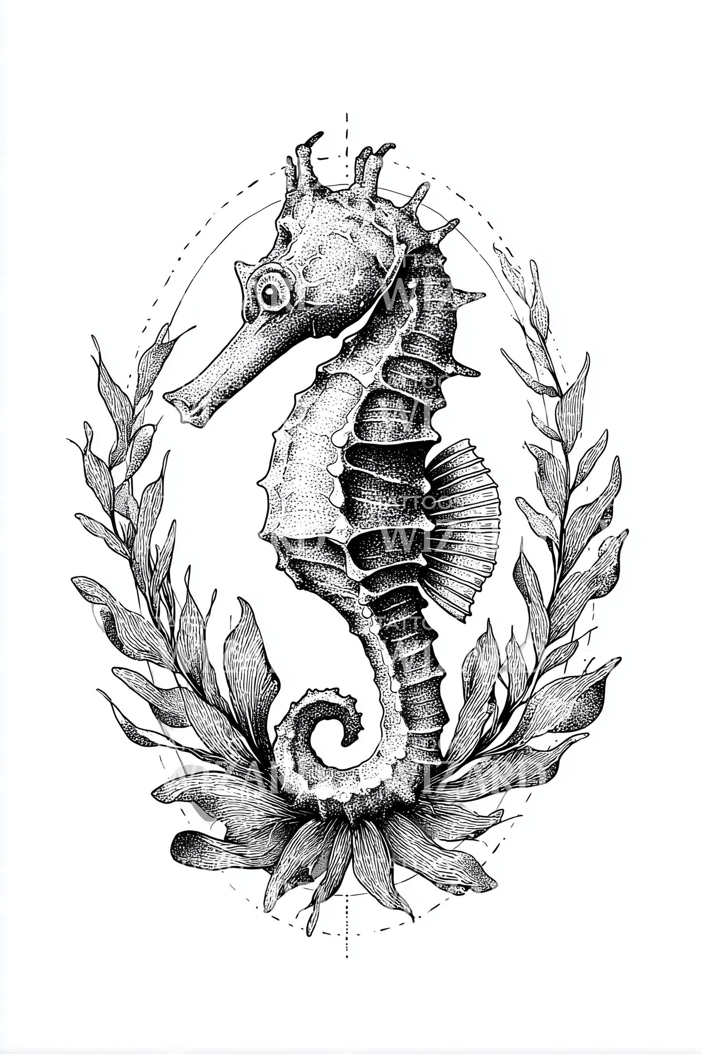 Seahorse Laurel Wreath Tattoo Design