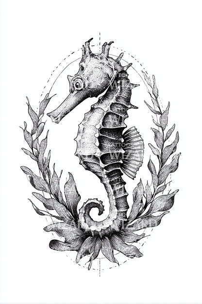 Seahorse Laurel Wreath Tattoo Design