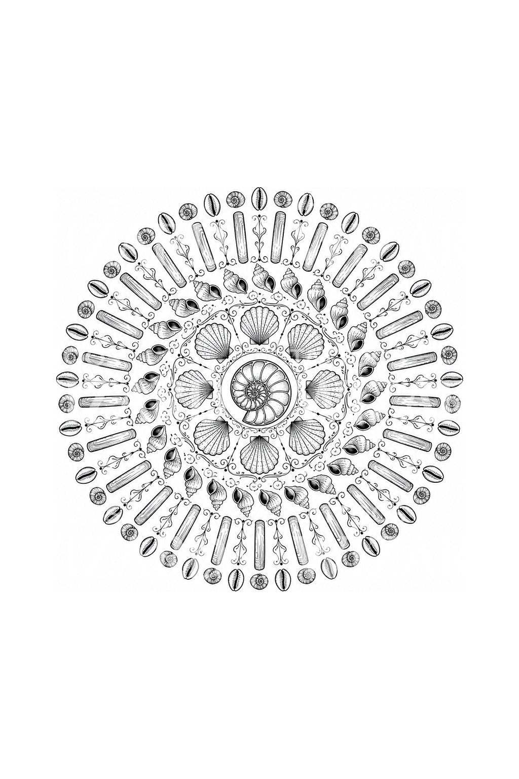 Design per tatuaggio mandala con conchiglia