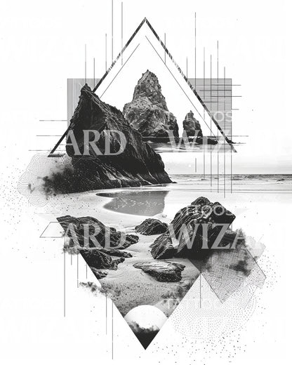 Seaside Geometric Landscape Tattoo Design