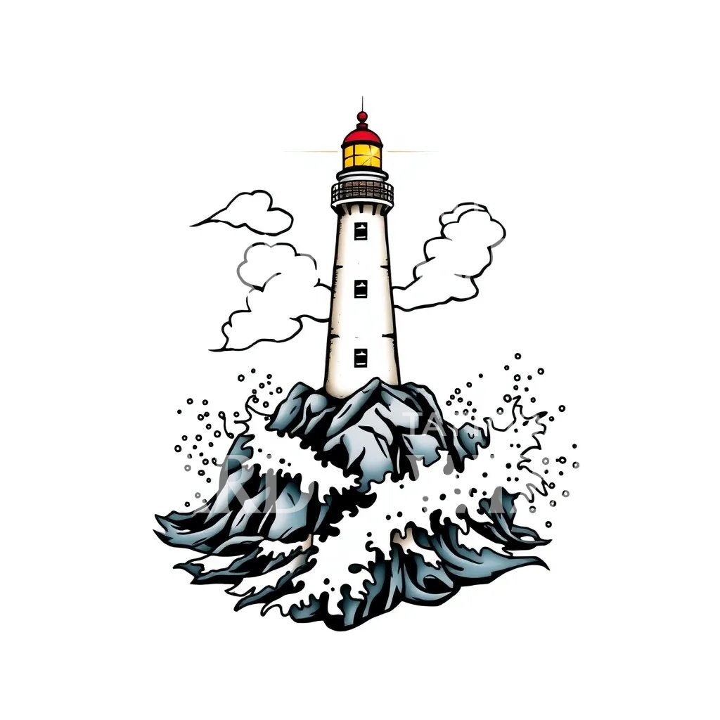 Seaside Lighthouse Tattoo Design