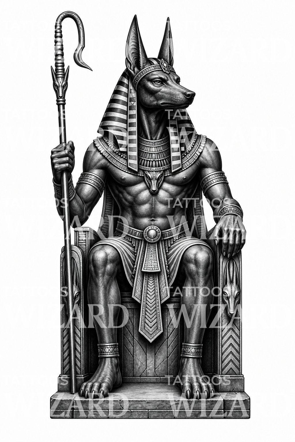 Seated Anubis Guardian Tattoo Design