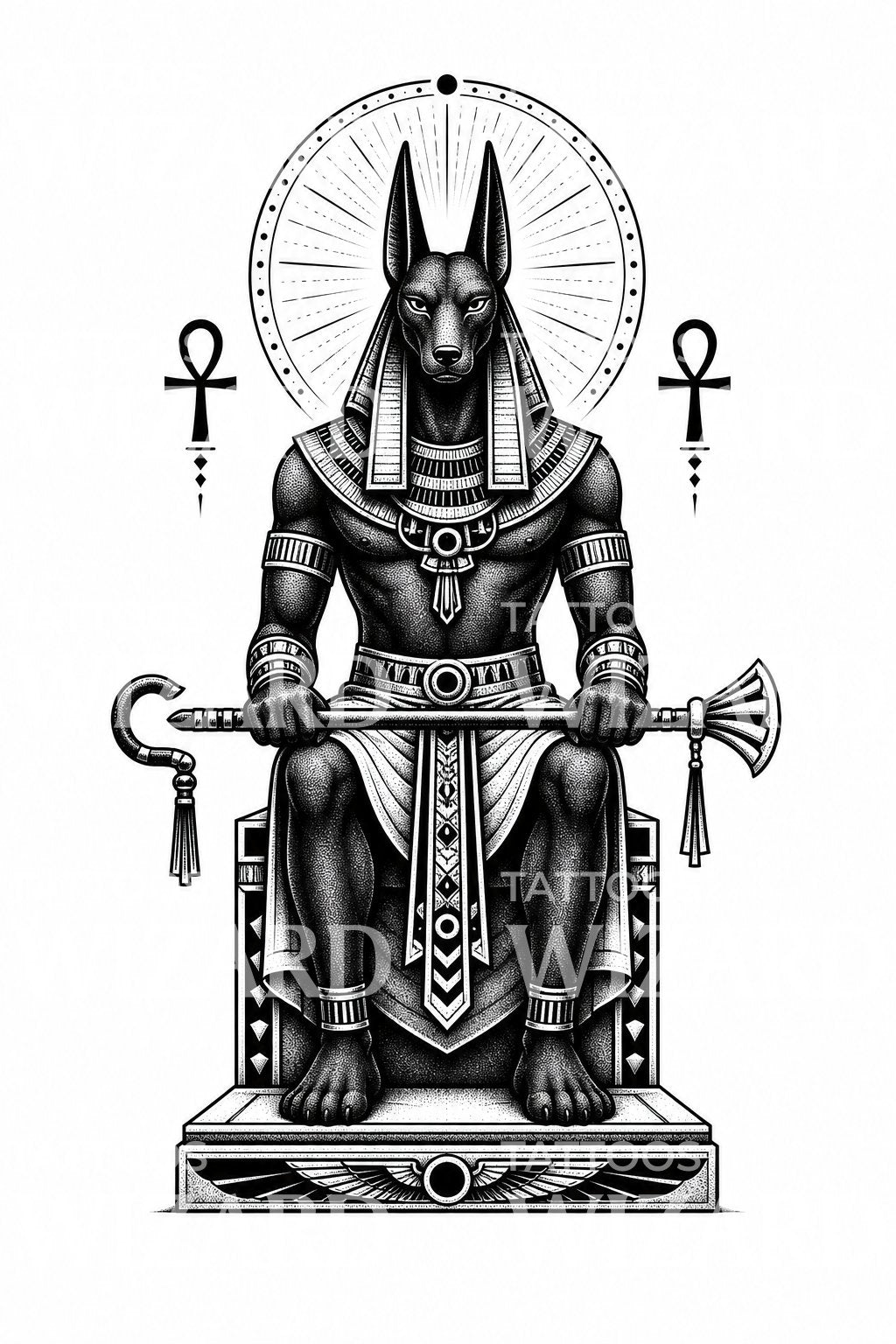 Motif de tatouage Anubis gardien assis
