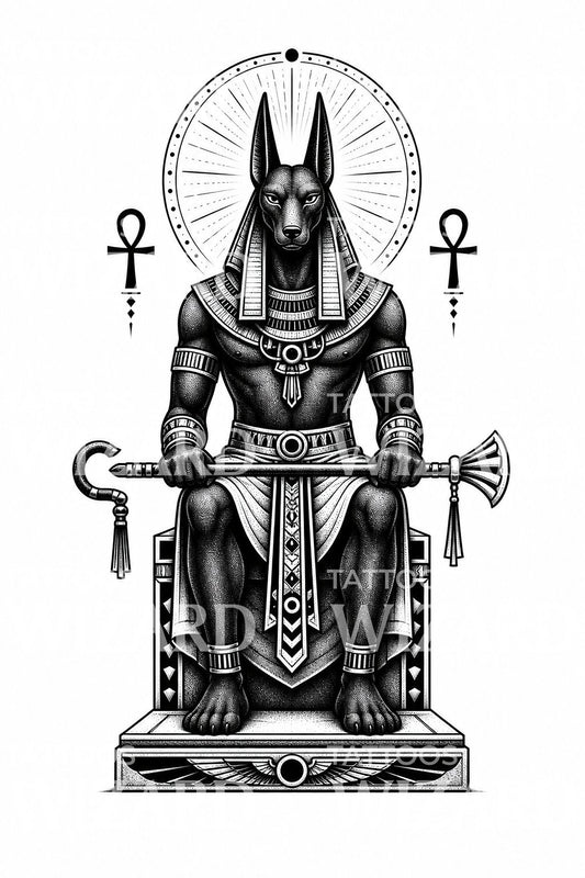 Motif de tatouage Anubis gardien assis