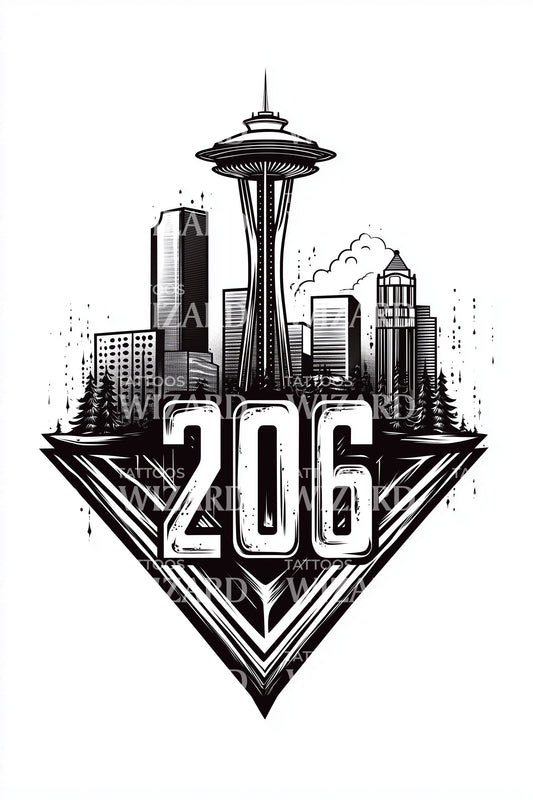 Seattle 206 Diamond Emblem Tattoo Design