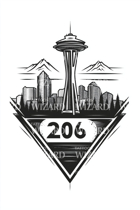 Seattle 206 Space Needle Tattoo Design