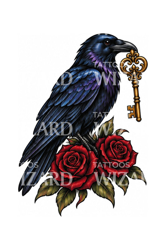 Secret Keeper Raven and Roses Tattoo Illustration