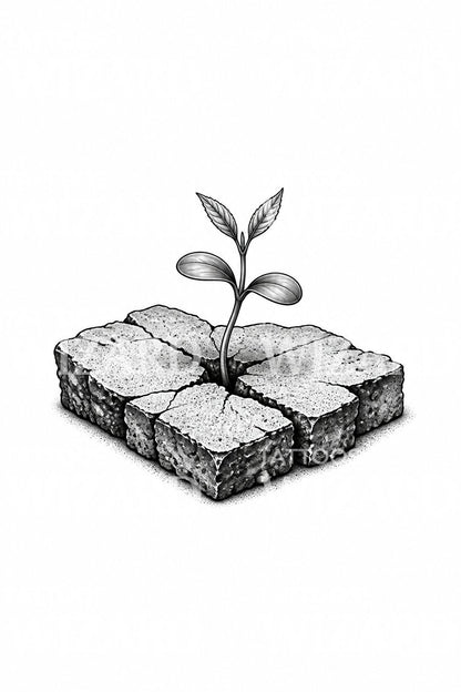 Seedling Through Cracked Concrete Tattoo Design