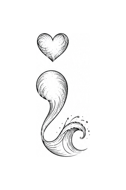 Semicolon Heart and Wave Tattoo Idea