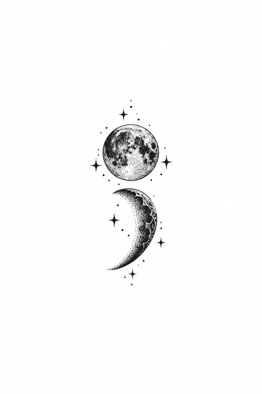 Dotwork-tatuointi-idea puolipisteestä, kuusta ja sirpistä