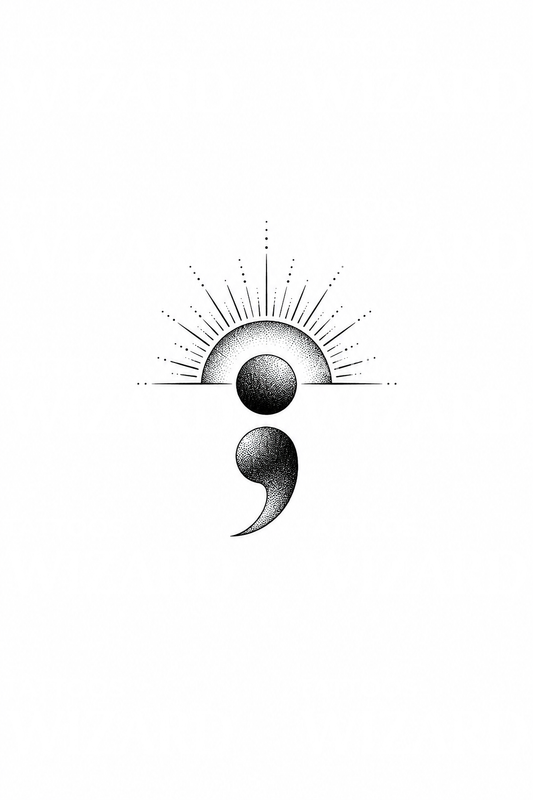 Semicolon Rising Sun Dotwork Tattoo Idea