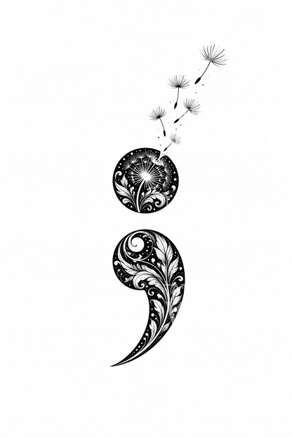 Semicolon with Dandelion Seeds Tattoo Idea