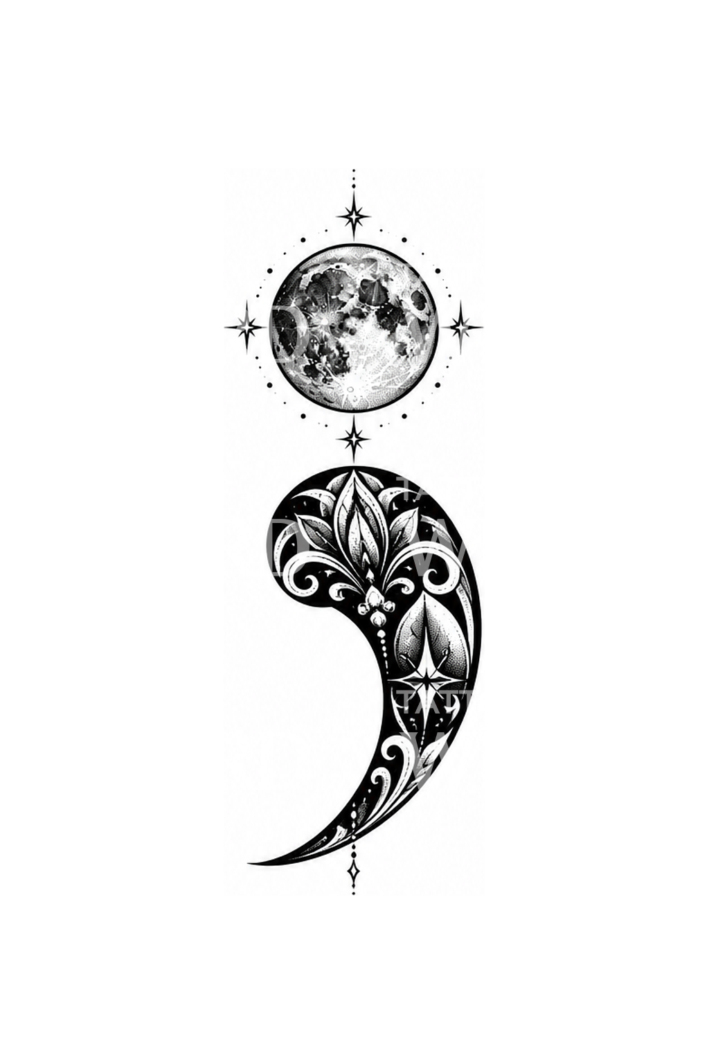 Semicolon with Full Moon Tattoo Design