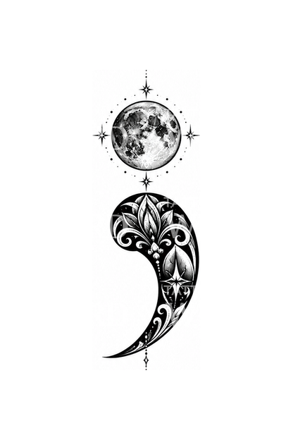 Semicolon with Full Moon Tattoo Design