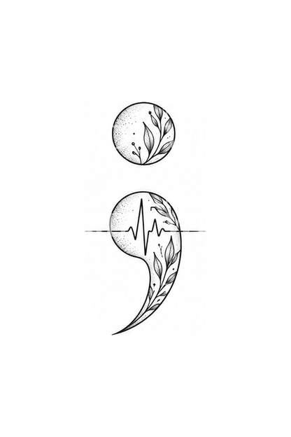 Semicolon with Heartbeat Line Tattoo Design
