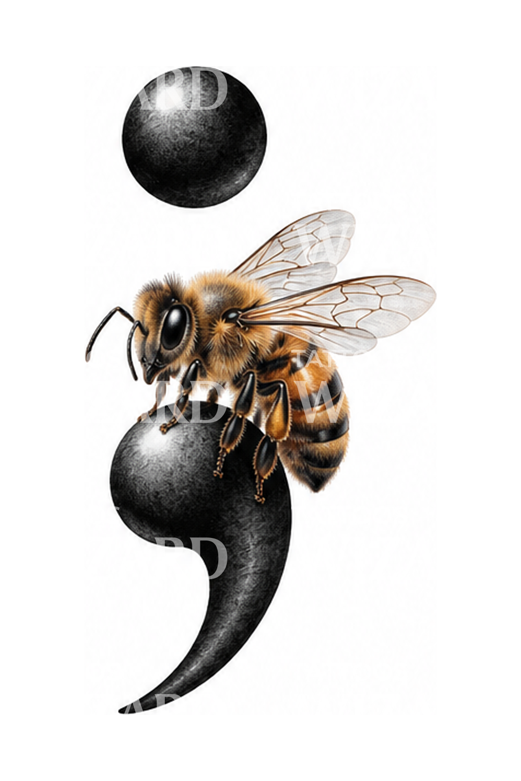 Semicolon with Honeybee Micro Realism Tattoo