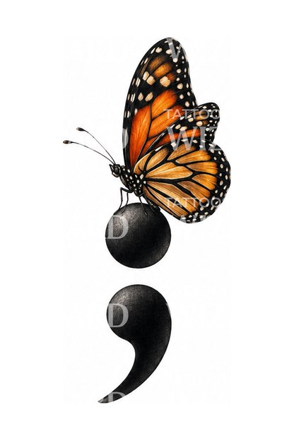 Tatouage point-virgule avec papillon monarque