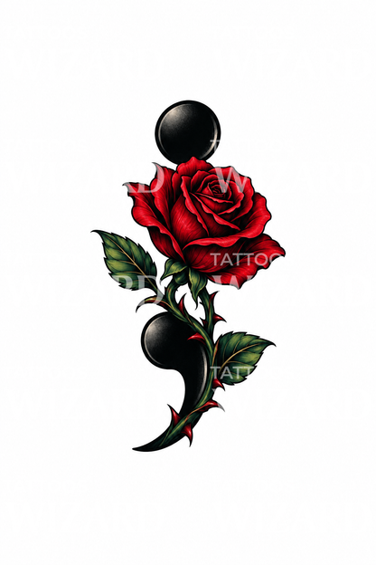 Tattoo-Design mit Semikolon und roter Rose