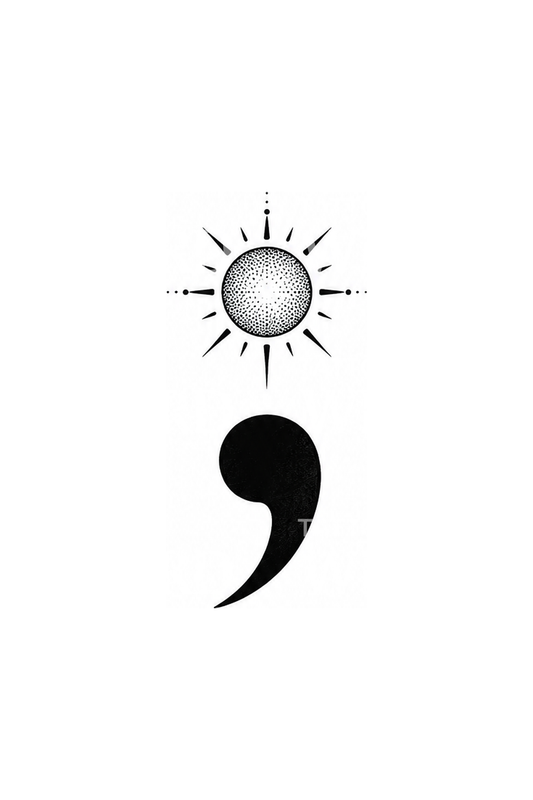 Semicolon with Rising Sun Dot Tattoo Idea