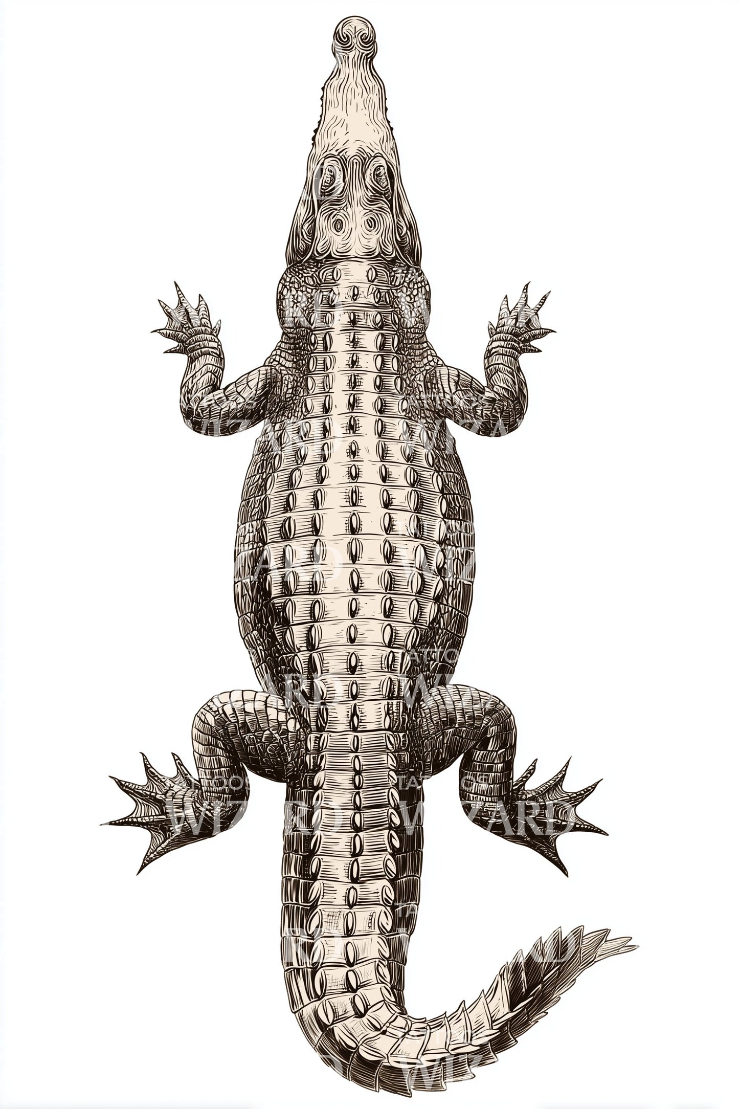 Sepia Crocodile Study Tattoo Illustration