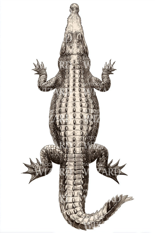 Sepia Crocodile Study Tattoo Illustration